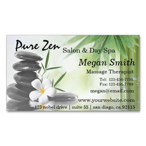 Bamboo Zen Stones Spa Skin Care Massage Salon Magnetic Business Card
