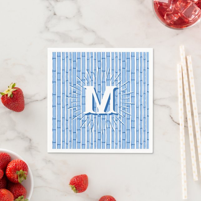 Bambooey Bamboo Stripe in Blue Personalized Napkins (Insitu)