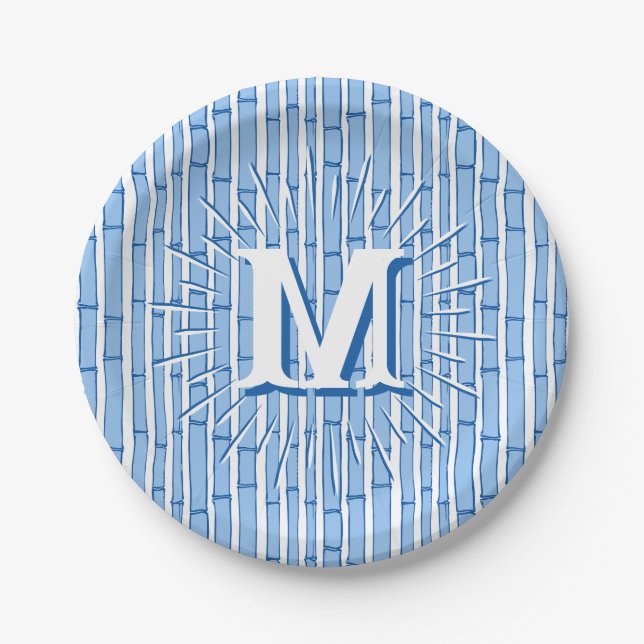 Bambooey Bamboo Stripe in Blue Personalized Paper Plates (Front)