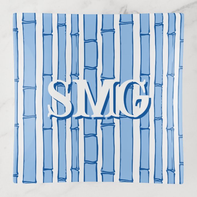Bambooey Bamboo Stripe in Blue Personalized Trinket Tray (Front)
