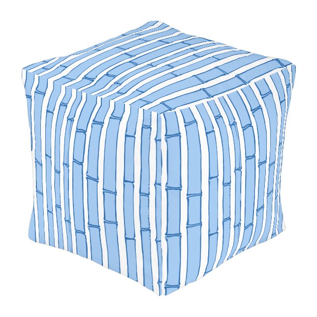 Bambooey Bamboo Stripe in Blue Porcelain Outdoor Pouf (Angled Back)