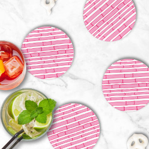 Bambooey Bamboo Stripe in Pink Coaster Set