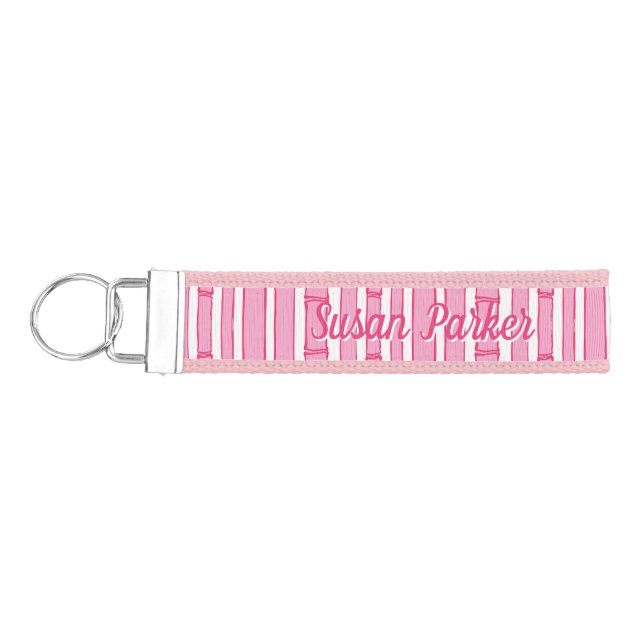 Bambooey Bamboo Stripe in Pink Wrist Keychain (Keys on Left)