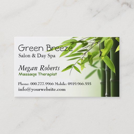 Customizable Green Bamboos Spa Skin Care Massage Salon Business Cards