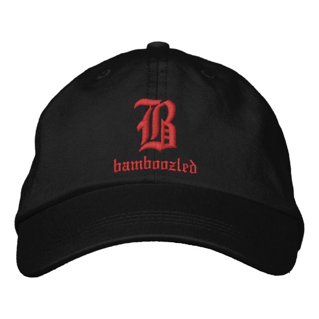 Bamboozled Men's Baseball Cap- Black/Red Embroidered Baseball Hat (Front)