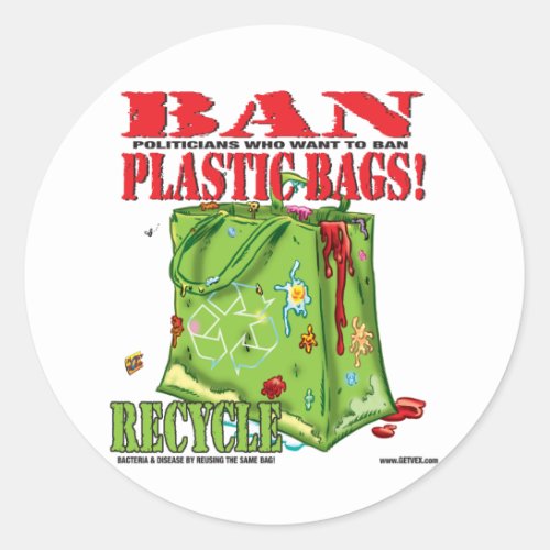BAN PLASTIC BAGS CLASSIC ROUND STICKER