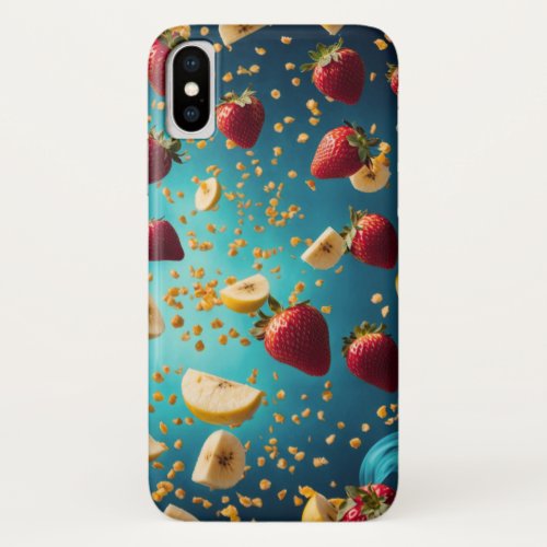 banana and strawberry pieces soar through the air iPhone x case