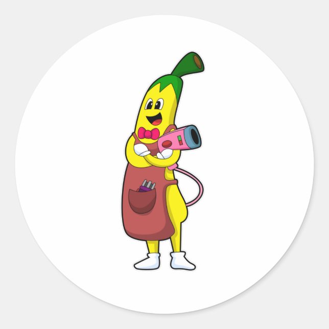 Banana as Hairdresser with Hair dryer Classic Round Sticker (Front)
