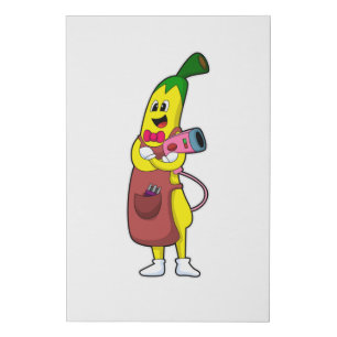 Banana as Hairdresser with Hair dryer Faux Canvas Print