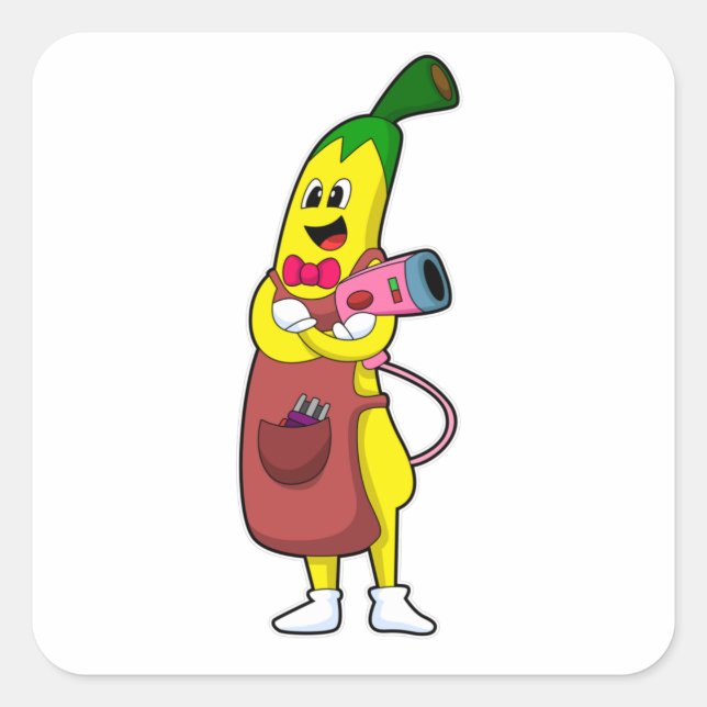 Banana as Hairdresser with Hair dryer Square Sticker (Front)