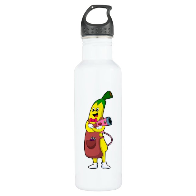 Banana as Hairdresser with Hair dryer Stainless Steel Water Bottle (Front)
