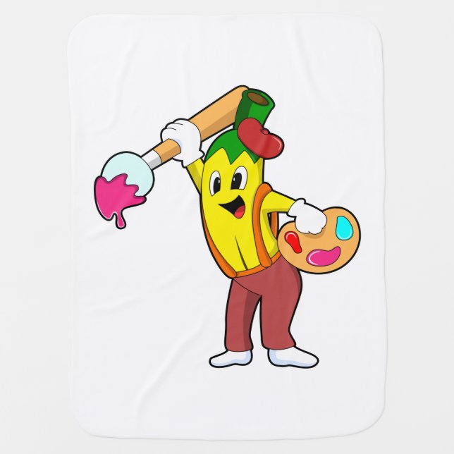 Banana as Painter with Paint brush Baby Blanket (Front)