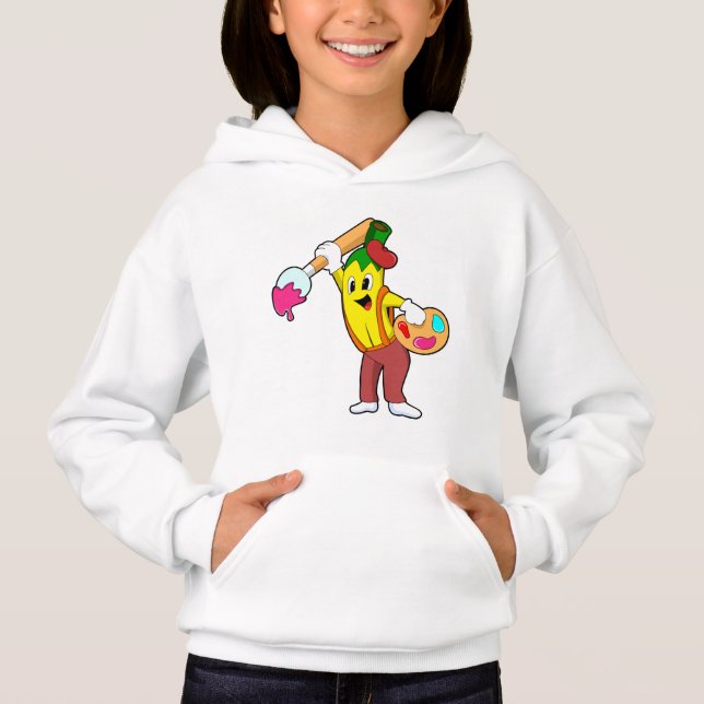 Banana as Painter with Paint brush Hoodie (Front)