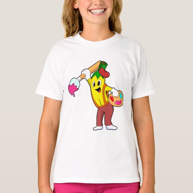 Banana as Painter with Paint brush T-Shirt (Front)