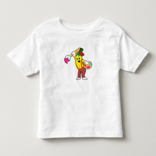 Banana as Painter with Paint brush Toddler T-shirt (Front)