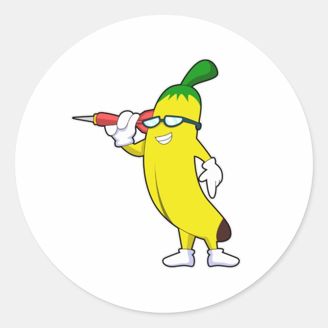 Banana at Darts with Dart Classic Round Sticker (Front)