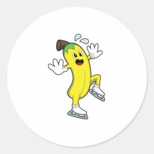 Banana at Ice skating with Ice skates.PNG Classic Round Sticker