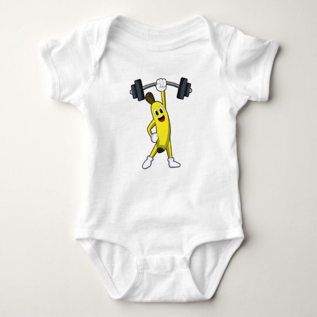 Banana at Strength training with Barbell Baby Bodysuit (Front)