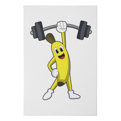 Banana at Strength training with Barbell Faux Canvas Print