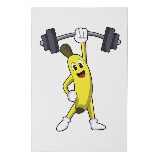 Banana at Strength training with Barbell Faux Canvas Print (Front)