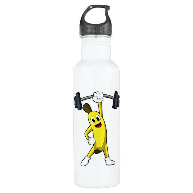 Banana at Strength training with Barbell Stainless Steel Water Bottle (Front)
