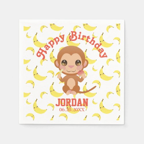 Banana Baby Monkey Happy Birthday Napkins