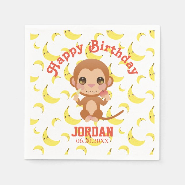 Banana Baby Monkey Happy Birthday Napkins (Front)