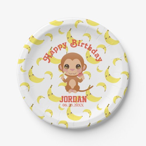 Banana Baby Monkey Happy Birthday Paper Plates
