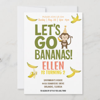 banana birthday party EDITABLE bananas invite