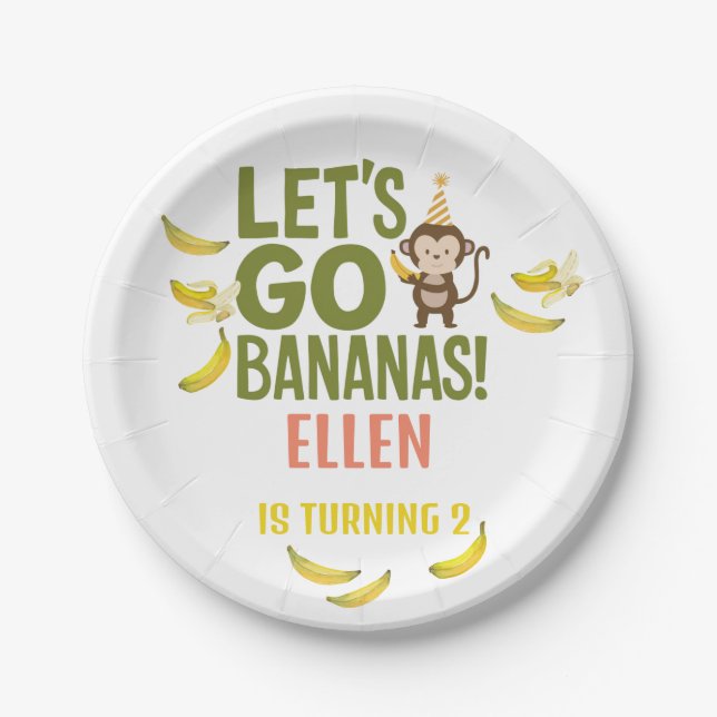 banana birthday party EDITABLE bananas  Paper Plates (Front)