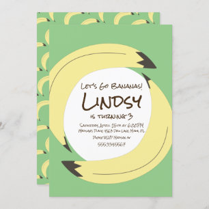 Banana Birthday Party Green Yellow Invitation