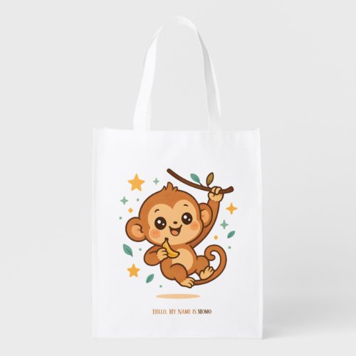 Banana Bounce Monkey Cute Baby Animal Custom Grocery Bag