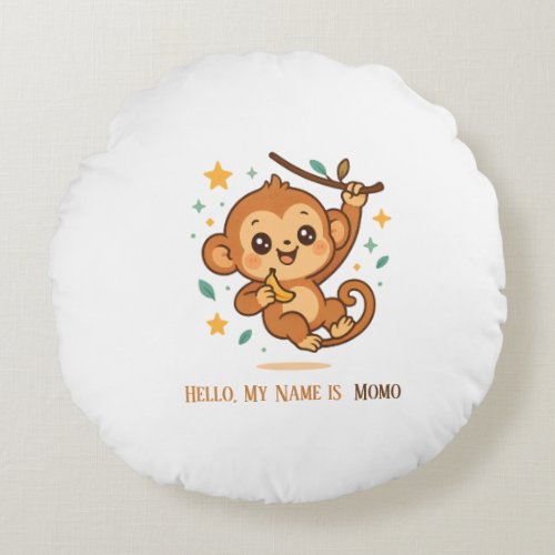 Banana Bounce Monkey Cute Baby Animal Custom Round Pillow