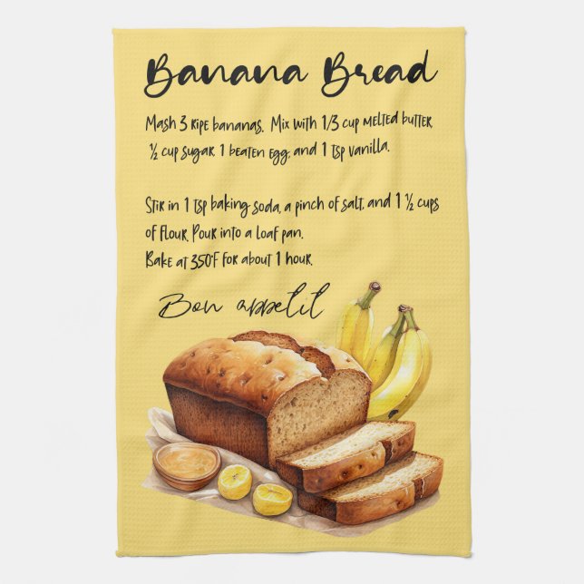 Banana Bread Baking Recipe Kitchen Towel (Vertical)