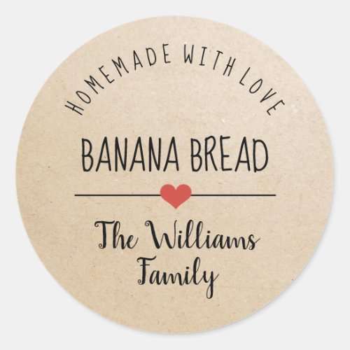 banana bread homemade with love kraft paper classic round sticker