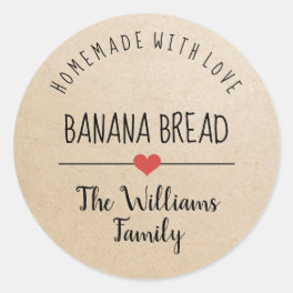 banana bread homemade with love kraft paper classic round sticker