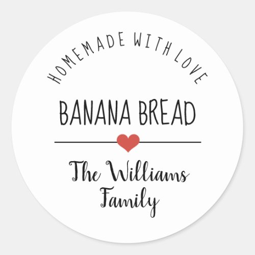 banana bread homemade with love simple white class classic round sticker