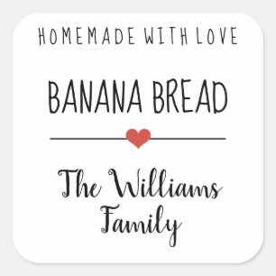 banana bread homemade with love simple white squar square sticker