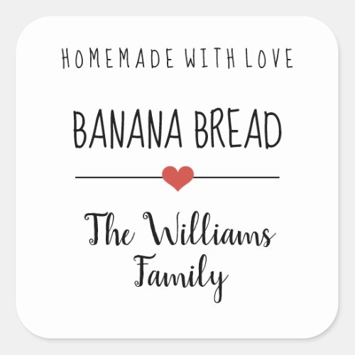 banana bread homemade with love simple white square sticker