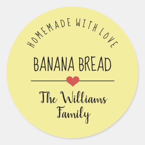 banana bread homemade with love yellow classic round sticker