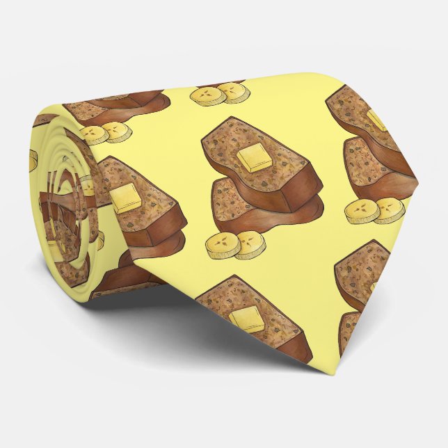 Banana Bread Loaf Slice Butter Baker Baking Food Neck Tie (Rolled)