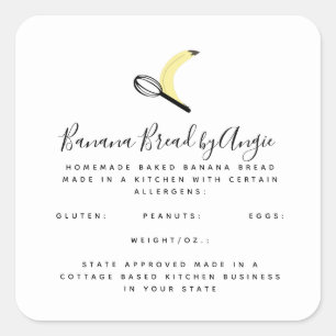 Banana Bread Logo Homemade Food Business     Square Sticker