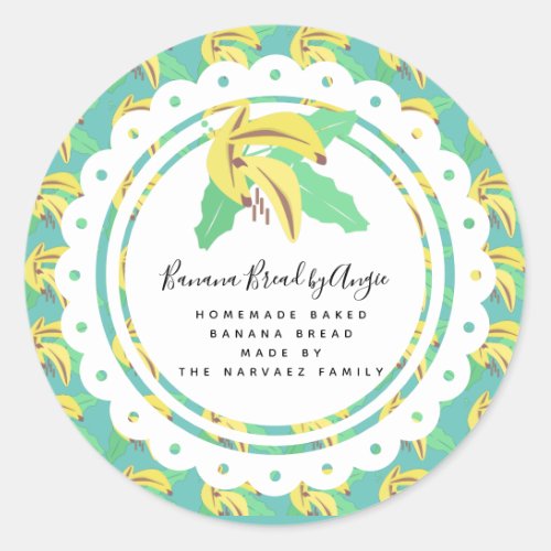 Banana Bread Logo Pattern Homemade Food Business  Classic Round Sticker