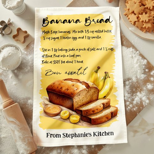 Banana Bread Recipe Personalized Kitchen Towel