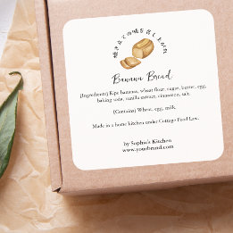 Banana Bread Watercolor Bakery Ingredient Square Sticker