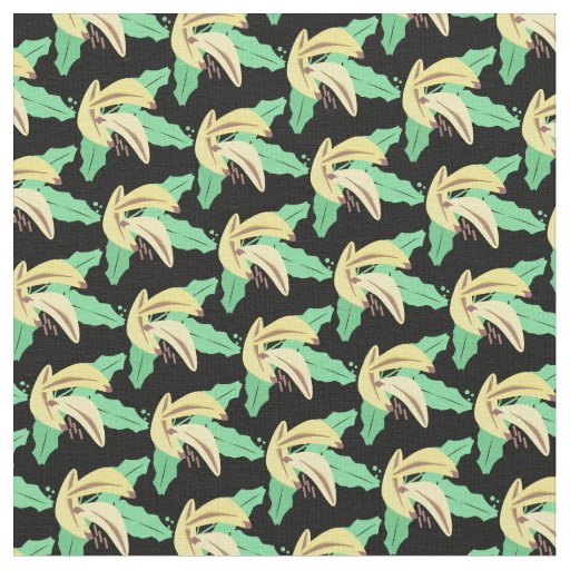 Banana Bunches Retro Tropical Yellow Black Fabric