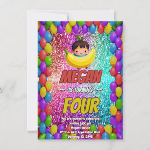 Banana cartoon birthday invite for kids