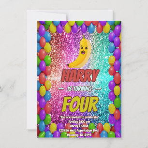 Banana cartoon birthday invite for kids