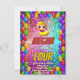 Banana cartoon birthday invite for kids