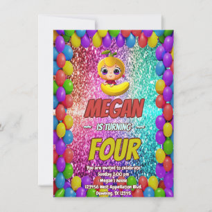 Banana cartoon birthday invite for kids